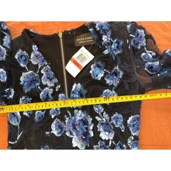 NWT BRONX AND BLANCO  Sapphire Sequined Floral Long Sleeve Mini DressnWomens XS - Picture 11 of 14